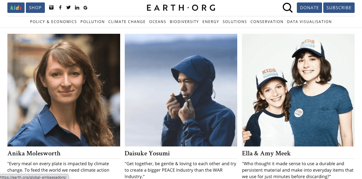 環境シンクタンク「earth.org」の日本人初グローバルアンバサダーに就任